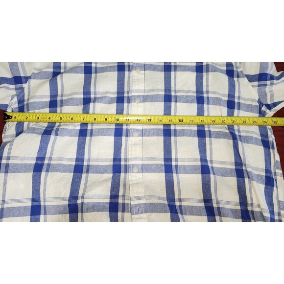 Mocotono Mens 2X White Blue Plaid Button Up Long Sleeve Shirt 100% Cotton Casual - Picture 6 of 9